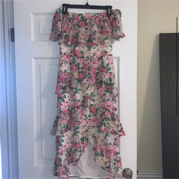 WAYF Off Shoulder Floral Ruffle Midi Dress Size M - Picture 4 of 8
